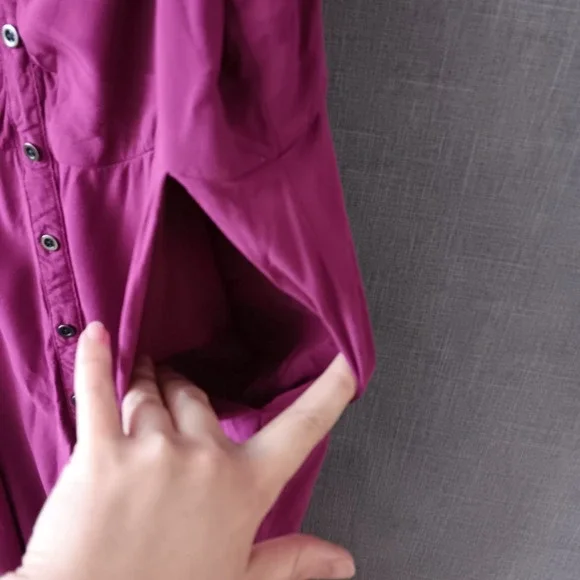 Torrid Button Front Midi Dress 3 Fuchsia Magenta Purple Smocked Back Pockets - Picture 5 of 5